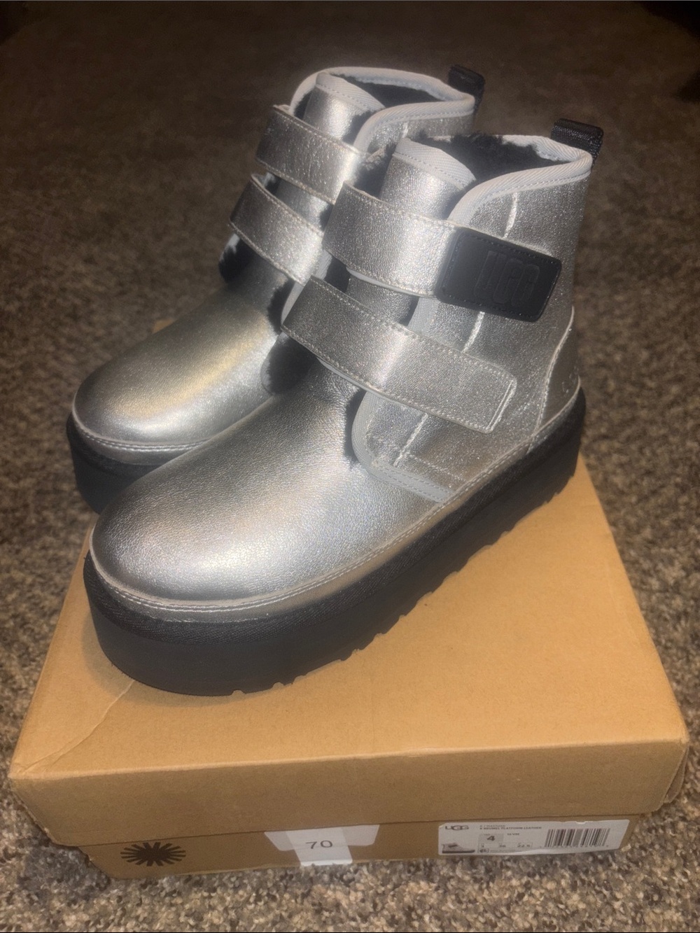 UGG Silver Metallic Kids Platform Hook-and-Loop Boots